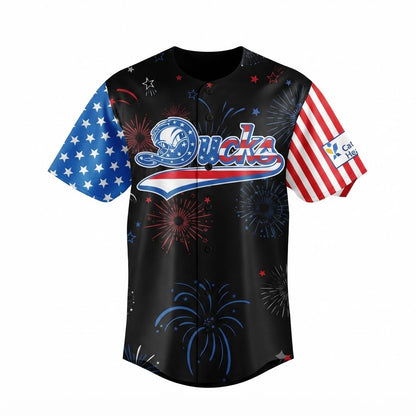 Custom Name - Ducks Celebrating 4th of July 2026 Fireworks Baseball Jersey - All Size