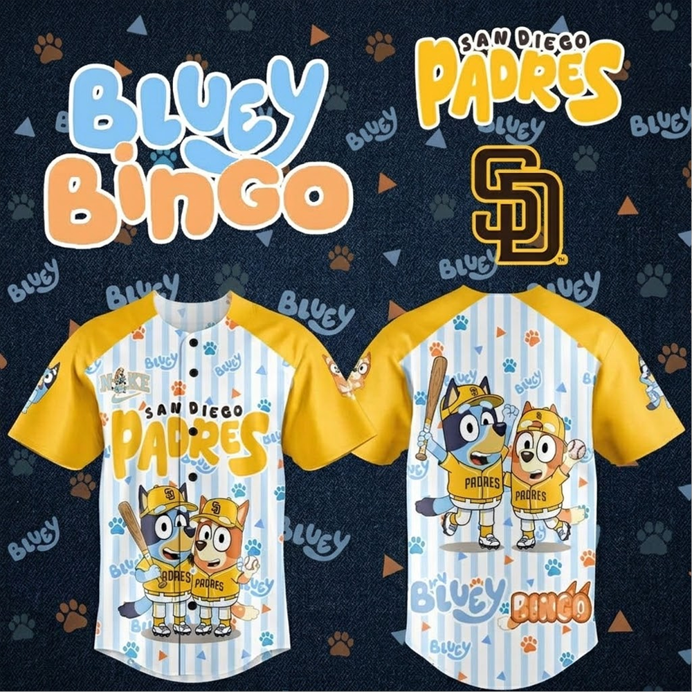 Custom Name - Padres x Bluey Bingo Day 2026 Baseball Jersey - All Size
