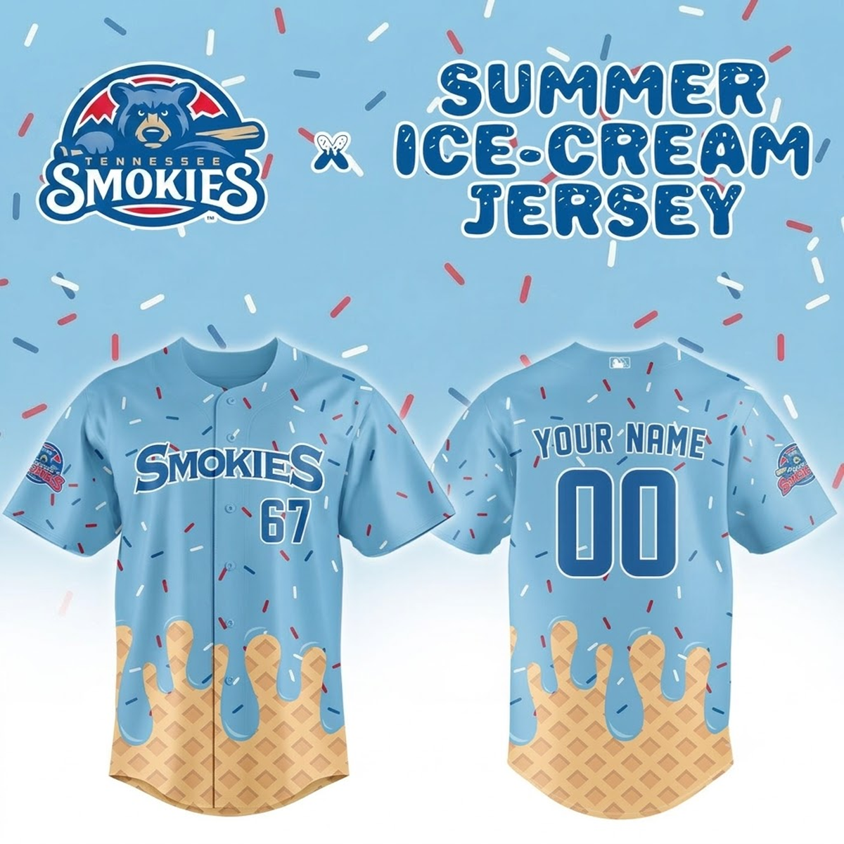 Custom Name - Knoxville Smokies x Summer Ice-Cream 2026 Baseball Jersey - All Size