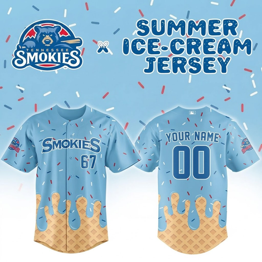 Custom Name - Knoxville Smokies x Summer Ice-Cream 2026 Baseball Jersey - All Size