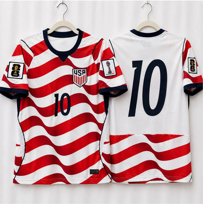 Custom Name - USA Soccer Jersey 2026 World Cup Home Kit Red White Stripes - All Size